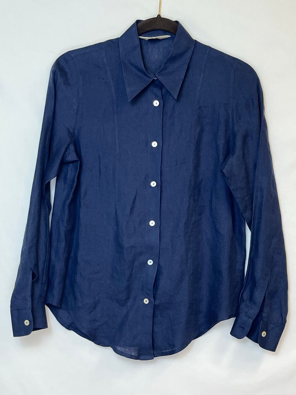 Gran Sasso Mens Size Sm Blue 100% Linen Button Up Long Sleeve Shirt Comfort